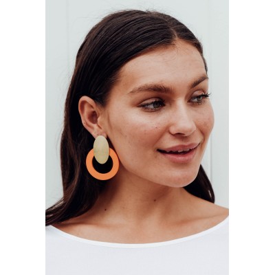 Erin Orange Wood Hoop Earring