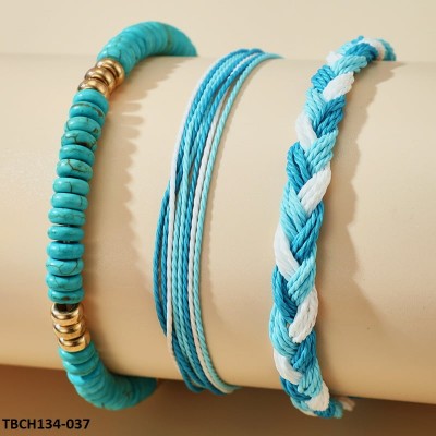 TBCH134 YYE Ferozi Beads & Polyester 3 Hand Bracelet